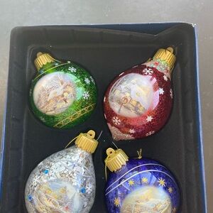 NEW Thomas Kinkade Light Up Glass Christmas Tree Ornament Set Holiday Decoration